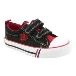 American Children's American Club LH62 Baskets Noires Velcro Le Noir Rouge