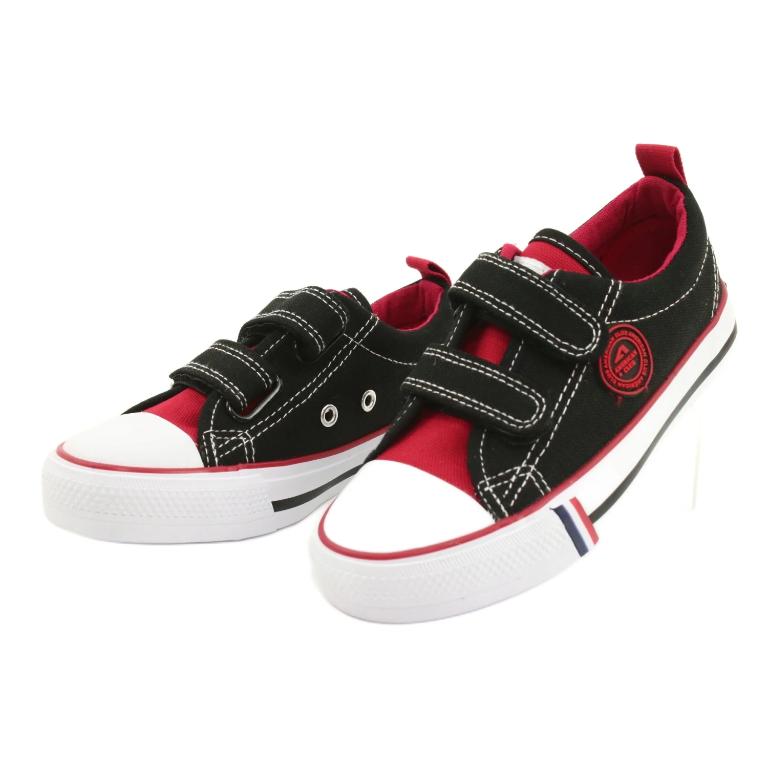 American Children's American Club LH62 Baskets Noires Velcro Le Noir Rouge – Image 2