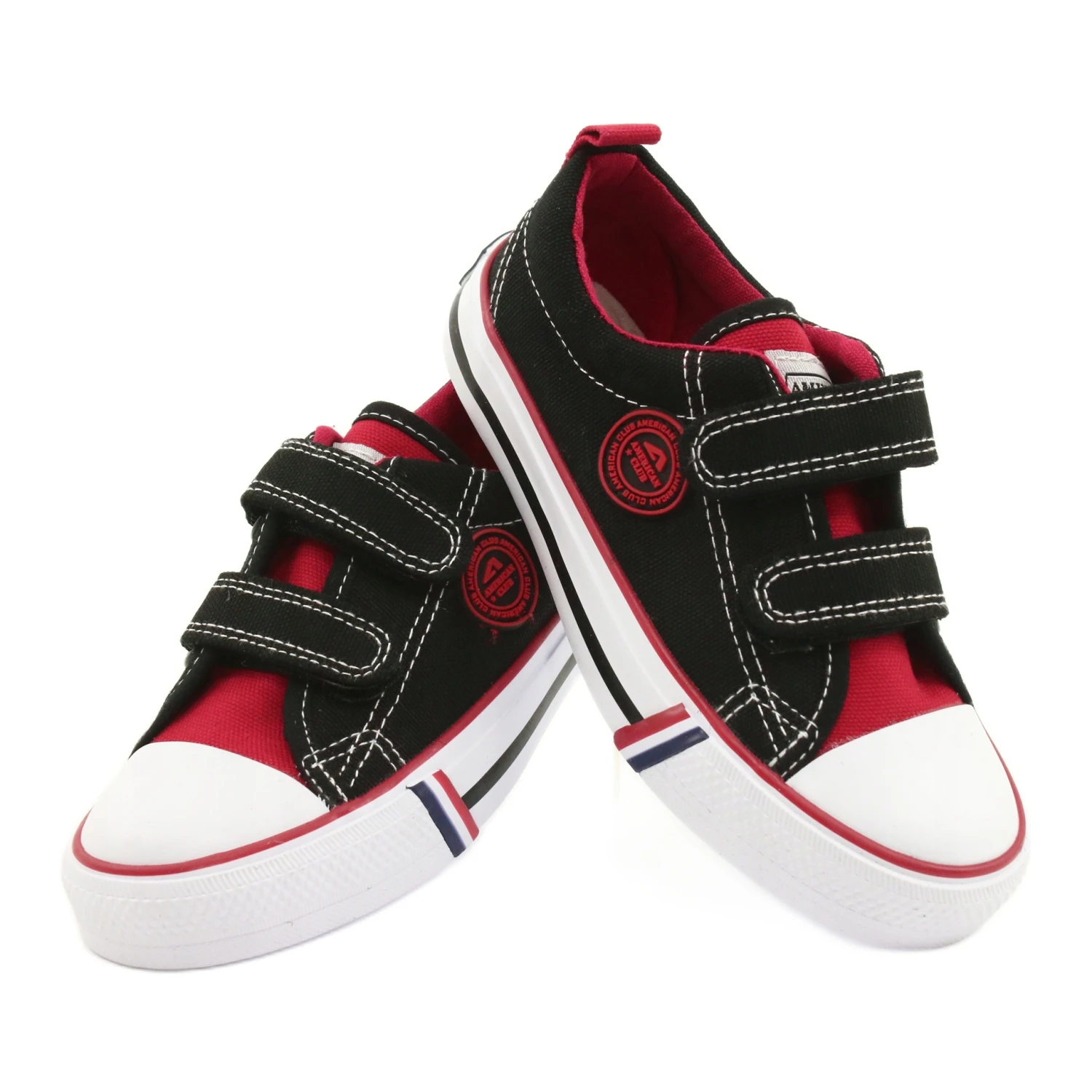 American Children's American Club LH62 Baskets Noires Velcro Le Noir Rouge – Image 3