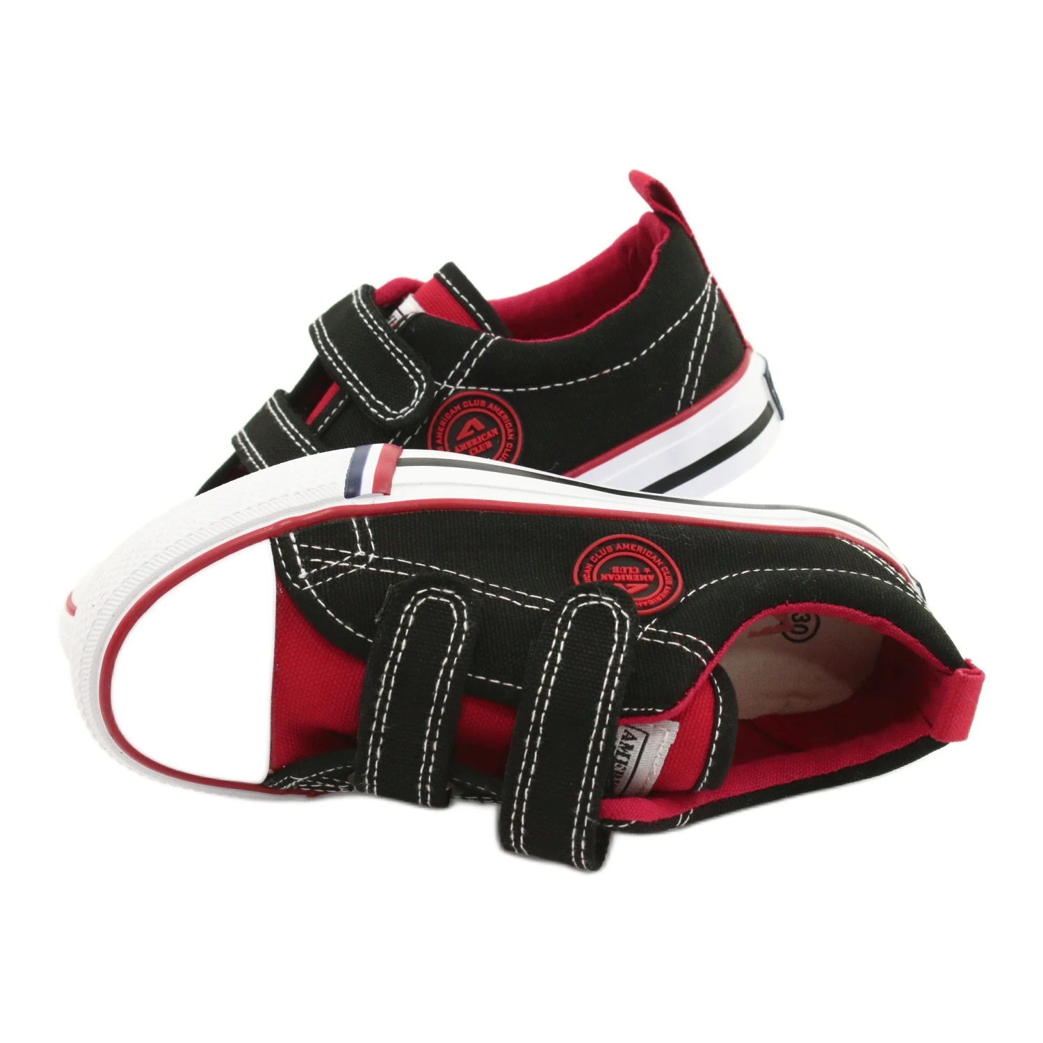 American Children's American Club LH62 Baskets Noires Velcro Le Noir Rouge – Image 4