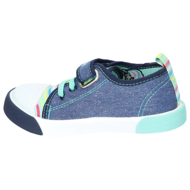 American Club Baskets Avec Empiècement En Cuir Velcro Américain TEN14/22 Jeans Bleu Rose Vert