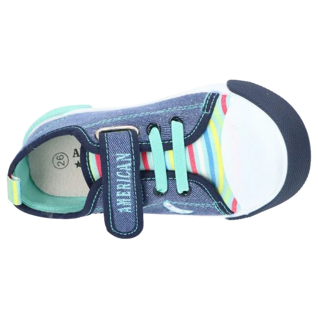 American Club Baskets Avec Empiècement En Cuir Velcro Américain TEN14/22 Jeans Bleu Rose Vert – Image 3