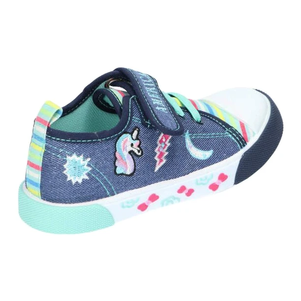 American Club Baskets Avec Empiècement En Cuir Velcro Américain TEN14/22 Jeans Bleu Rose Vert – Image 4