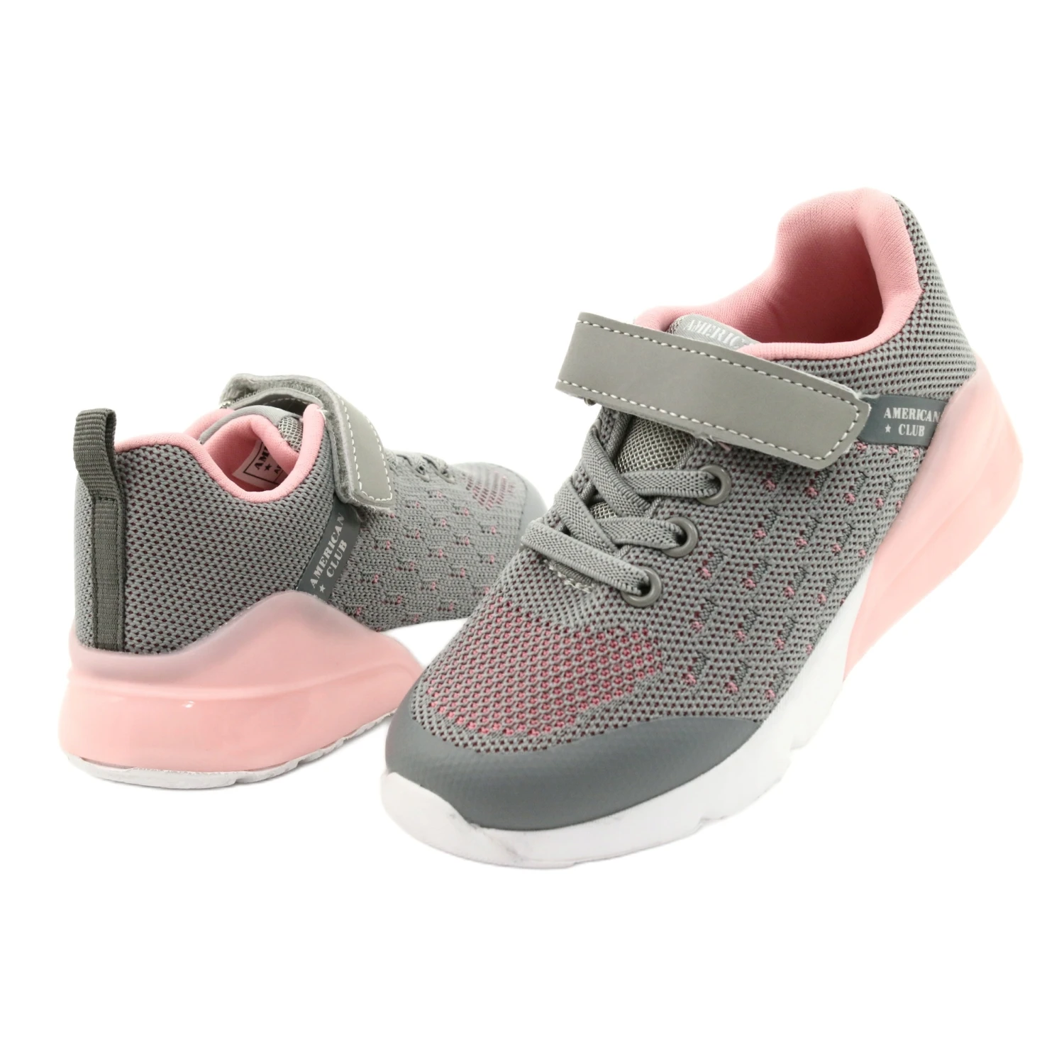 American Club Chaussures De Sport Pour Filles Avec Velcro RL12 / 21 Gris Rose – Image 3