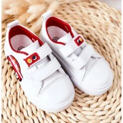 Apawwa Baskets Enfant Avec Velcro Blanc Et Rouge Taxi Blanche