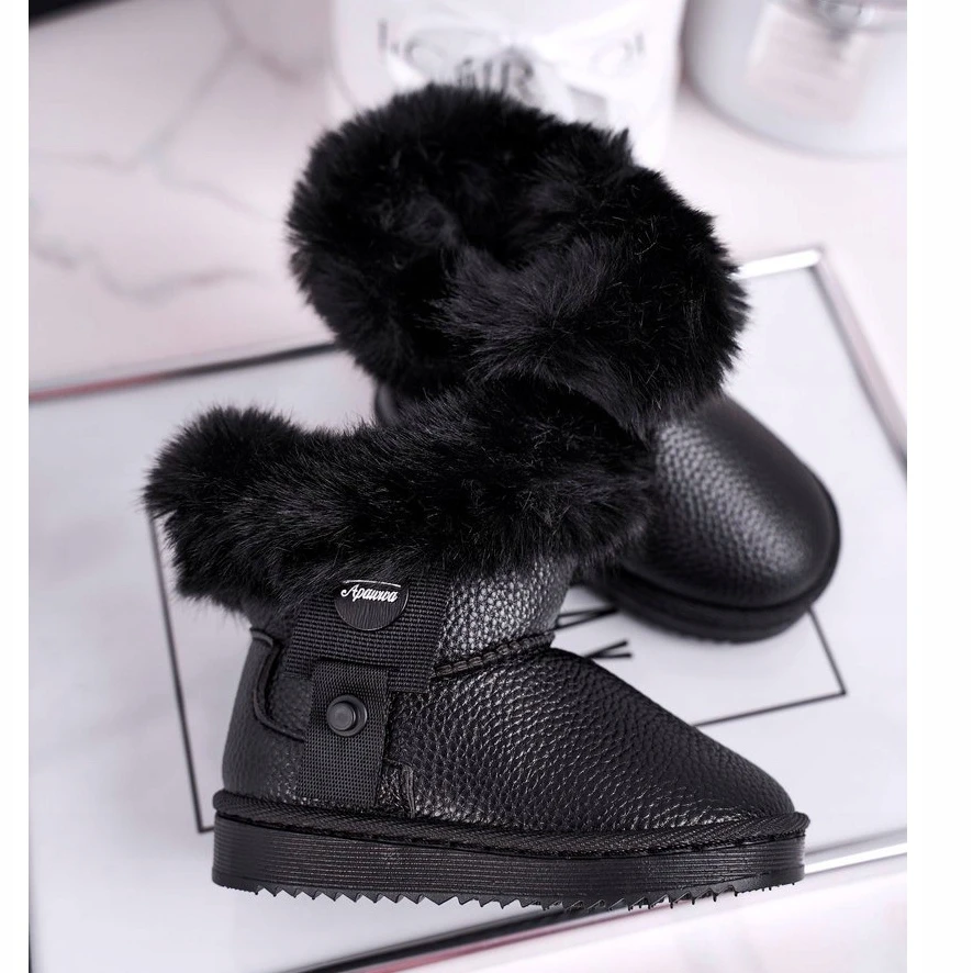 Apawwa Bottes De Neige Pour Enfants Isolées Marella Noires Avec Fourrure Le Noir – Image 3