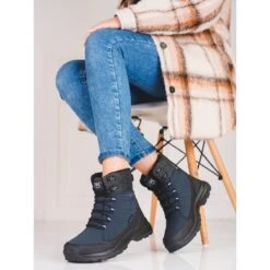 Après-ski Femme DK Bleu Marine à Lacets Le Noir Gris