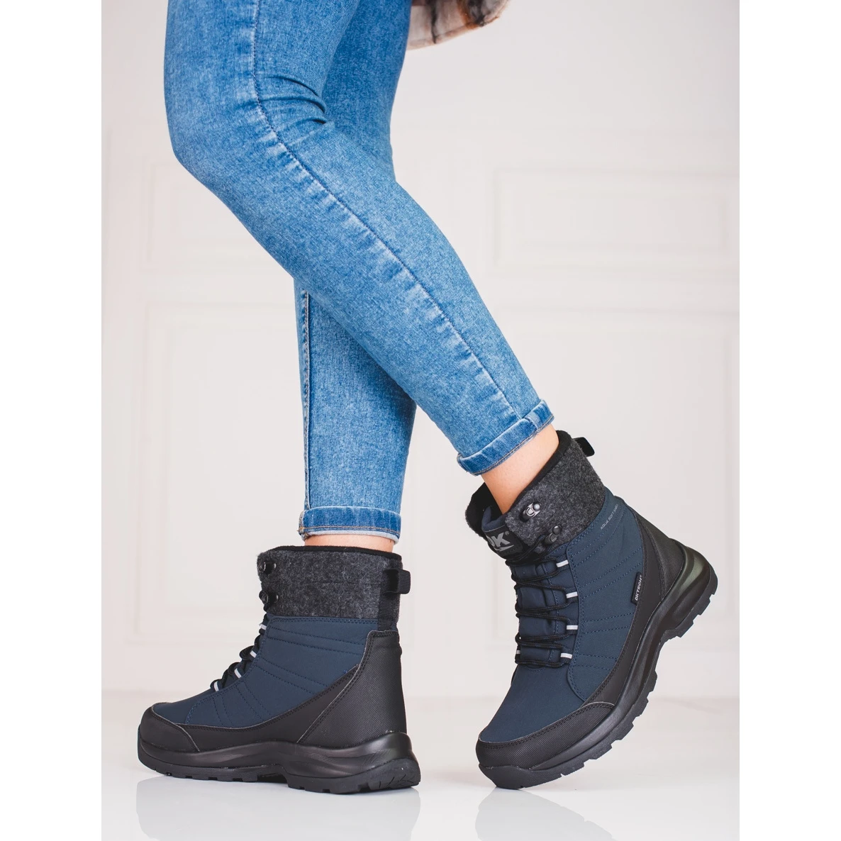 Après-ski Femme DK Bleu Marine à Lacets Le Noir Gris – Image 2