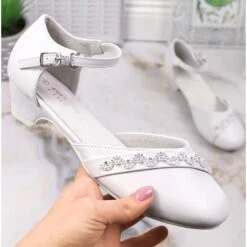 Ballerines De Première Communion Pour Filles American Club Sur Une Casquette Blanche