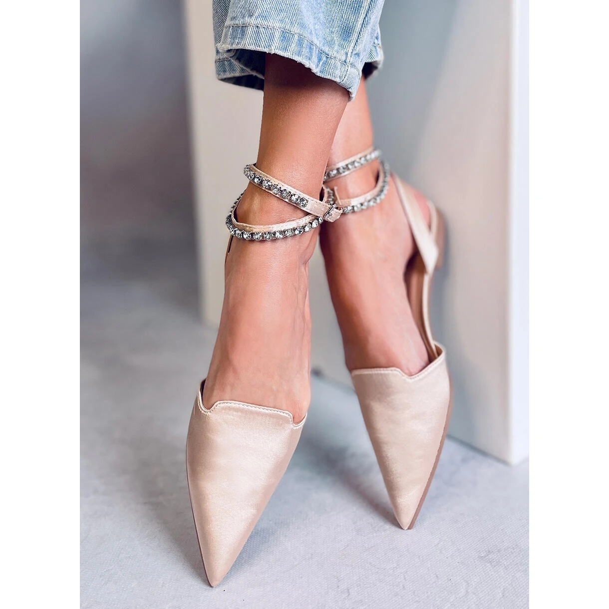 Ballerines élégantes Avec Pierres Dust Champagne Beige – Image 3