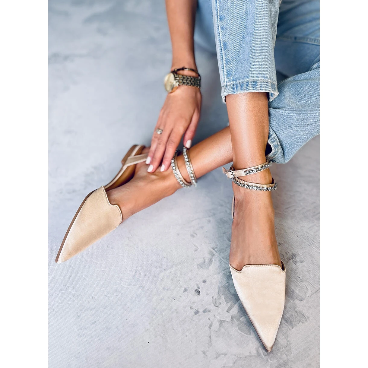 Ballerines élégantes Avec Pierres Dust Champagne Beige – Image 4