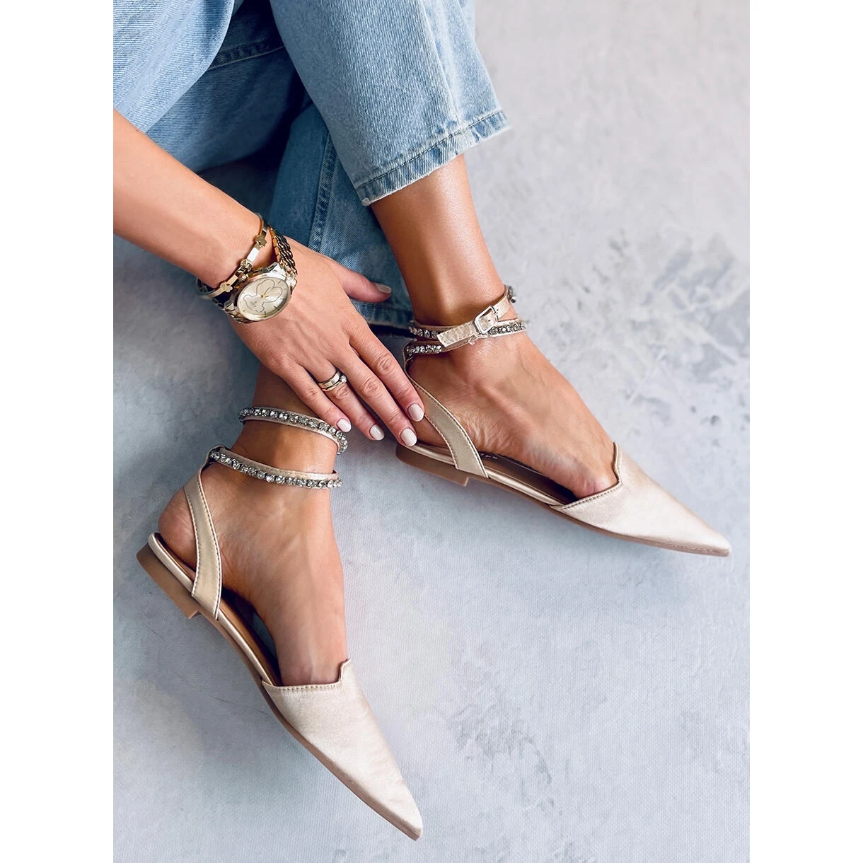 Ballerines élégantes Avec Pierres Dust Champagne Beige – Image 5