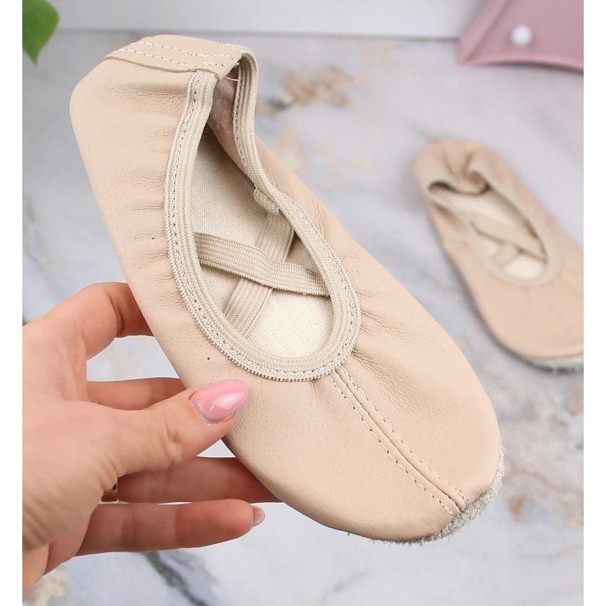 Ballerines En Cuir Pour Fille Pour Danser Avec Des élastiques Beiges Nazo NB02