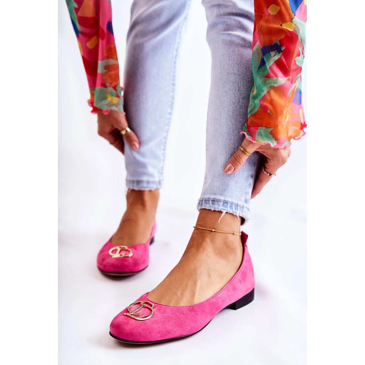 Ballerines En Daim Pour Femmes Avec Décoration Nicole 2746 Fuchsia Rose