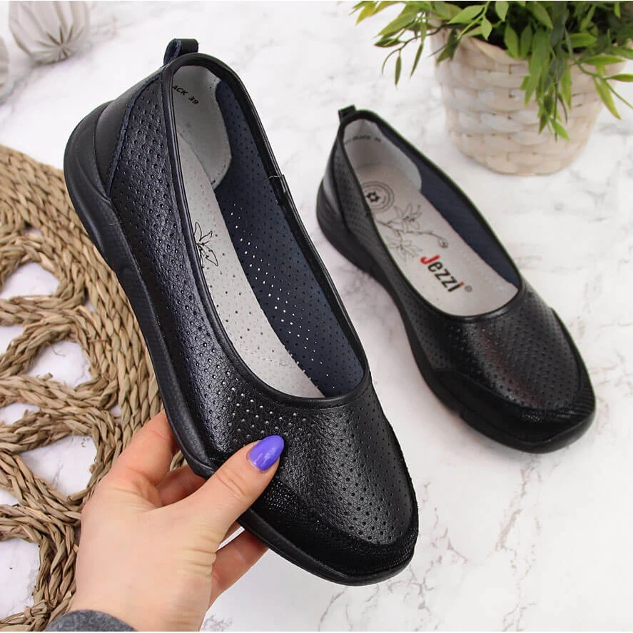 Ballerines Femme Cuir Ajouré Noir EVento 3621 Le Noir – Image 3