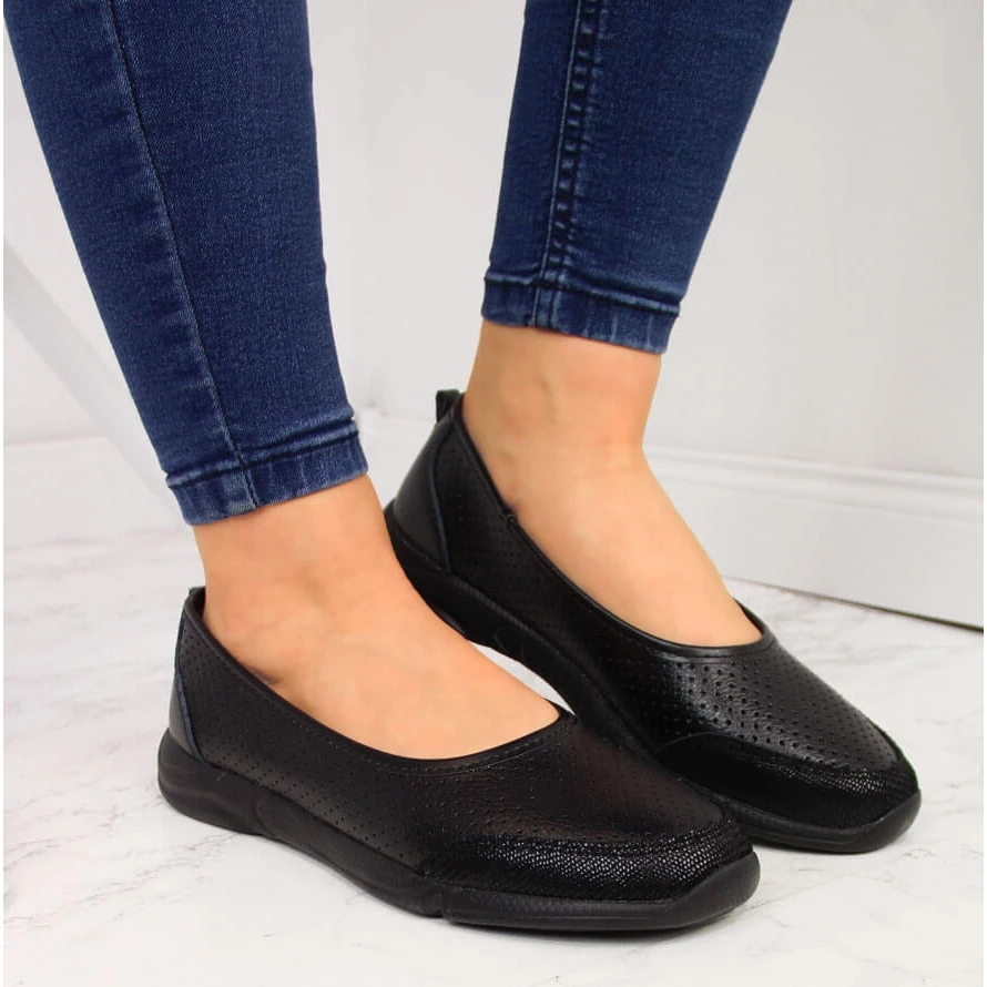 Ballerines Femme Cuir Ajouré Noir EVento 3621 Le Noir – Image 4