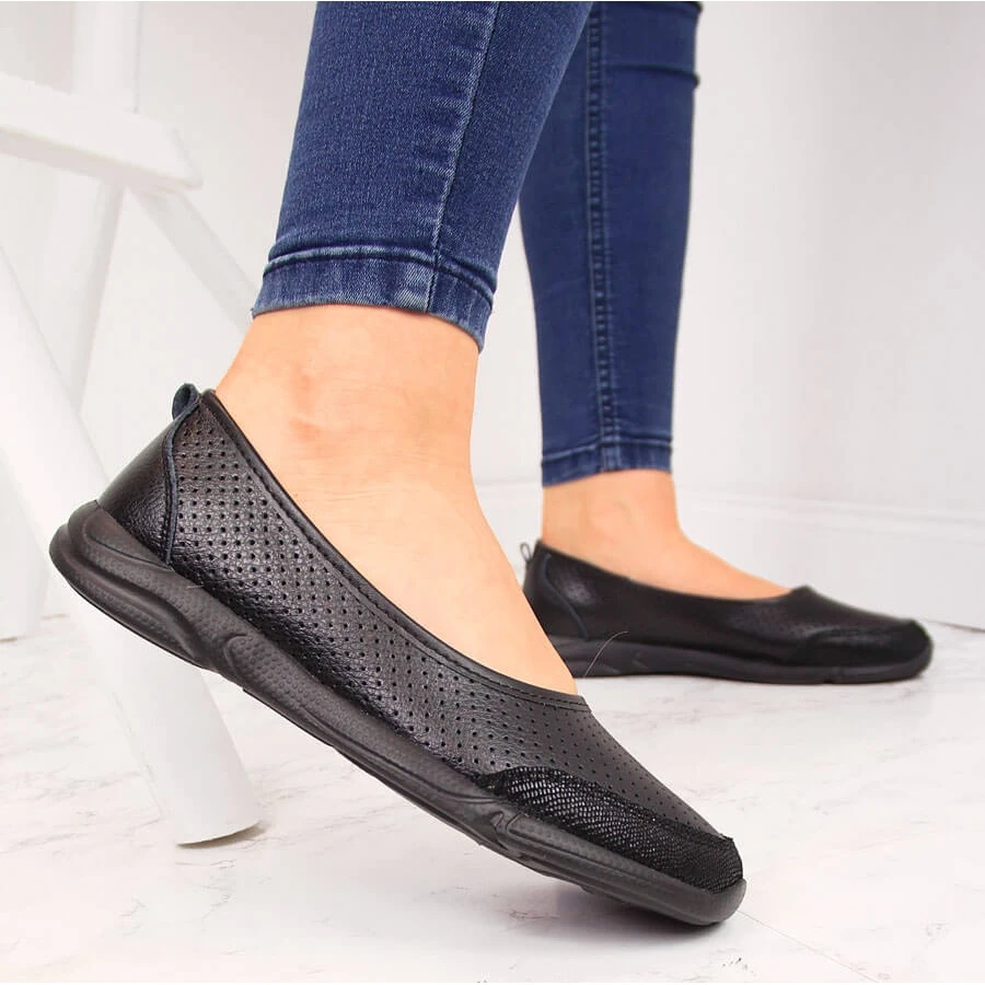 Ballerines Femme Cuir Ajouré Noir EVento 3621 Le Noir – Image 5