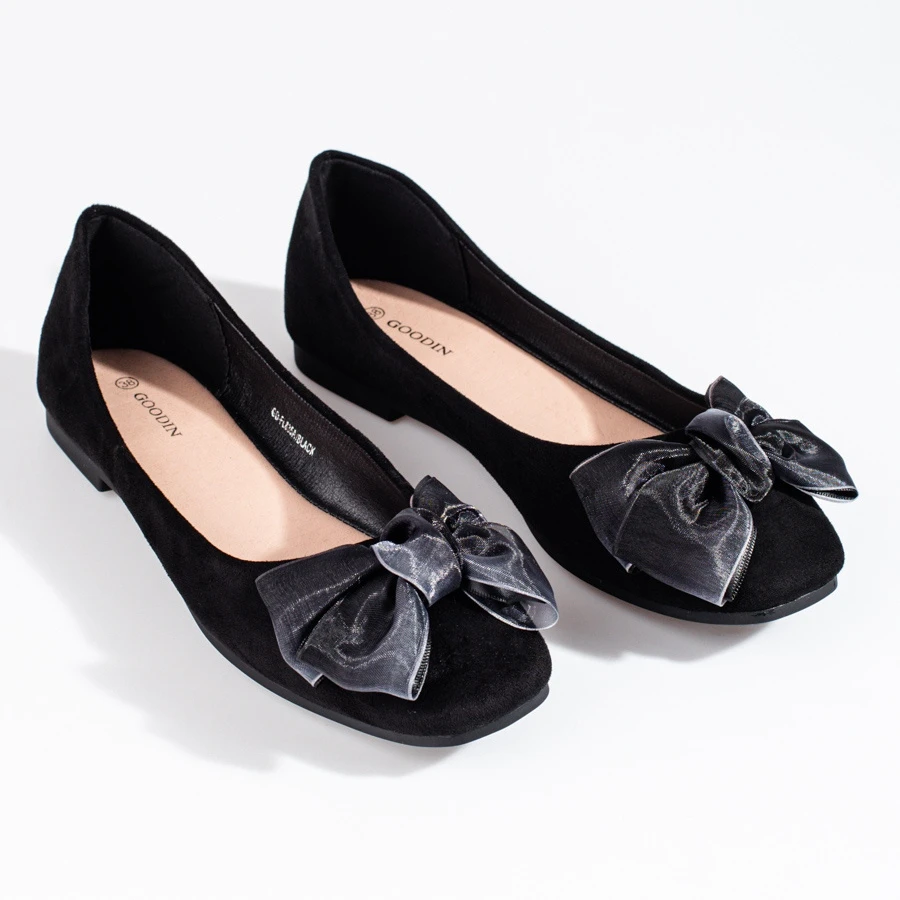 Ballerines Femme En Daim à Nœud Shelovet Noir Le Noir