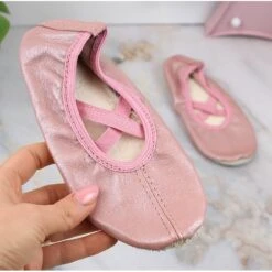 Ballerines Fille En Cuir Pour Danser Avec élastiques Rose Nazo NB02