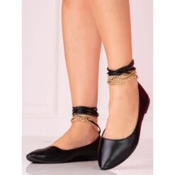 Ballerines Shelovet Pour Femmes Noires Avec Chaînes Le Noir