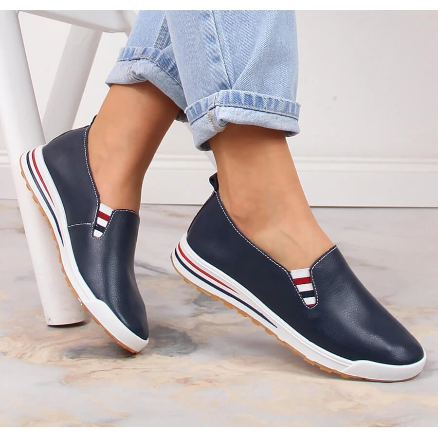 Baskets à Enfiler Pour Femmes En Cuir Bleu Marine Filippo DP3510/23 – Image 2