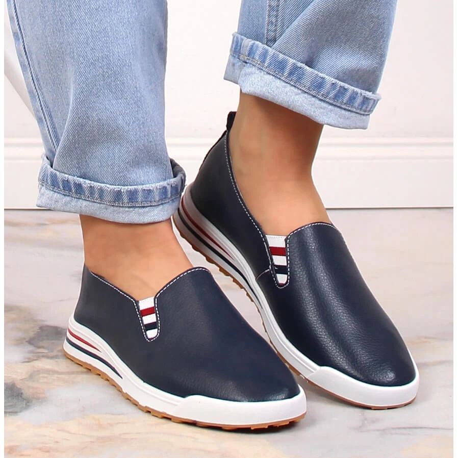 Baskets à Enfiler Pour Femmes En Cuir Bleu Marine Filippo DP3510/23 – Image 4