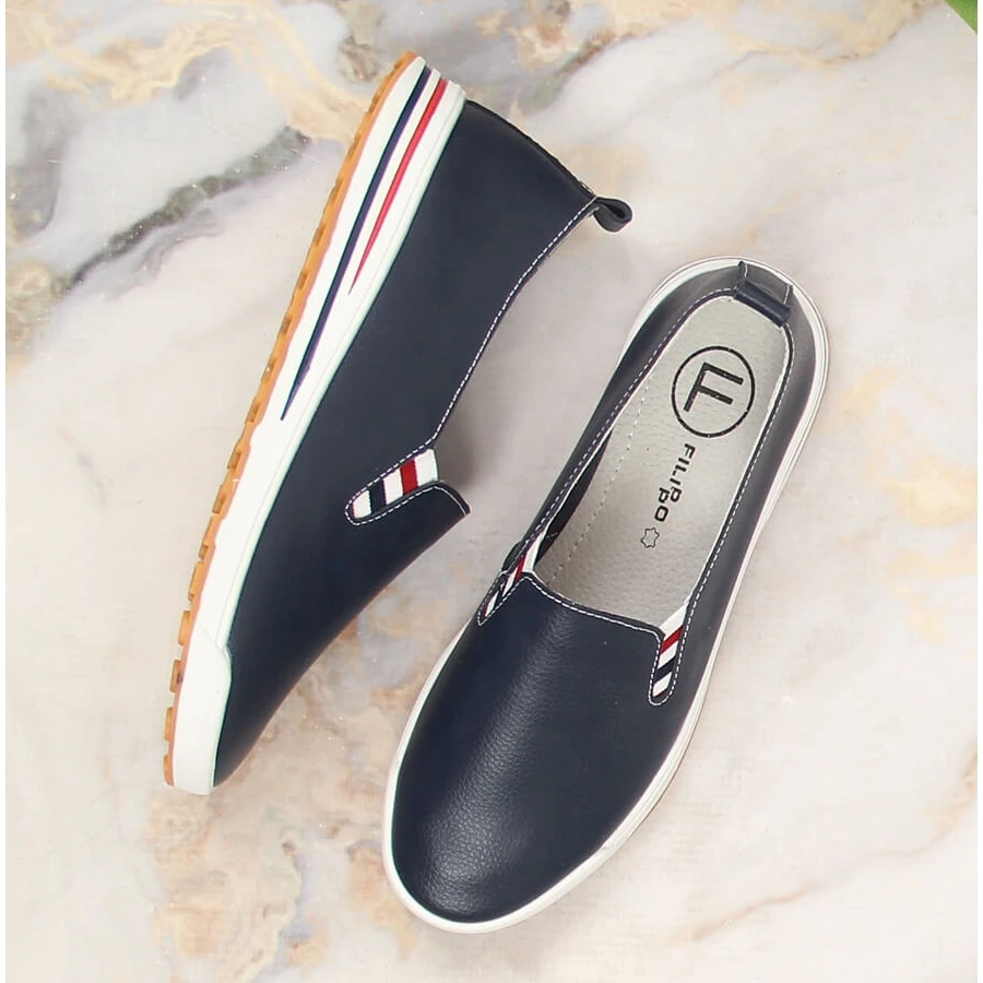 Baskets à Enfiler Pour Femmes En Cuir Bleu Marine Filippo DP3510/23 – Image 7