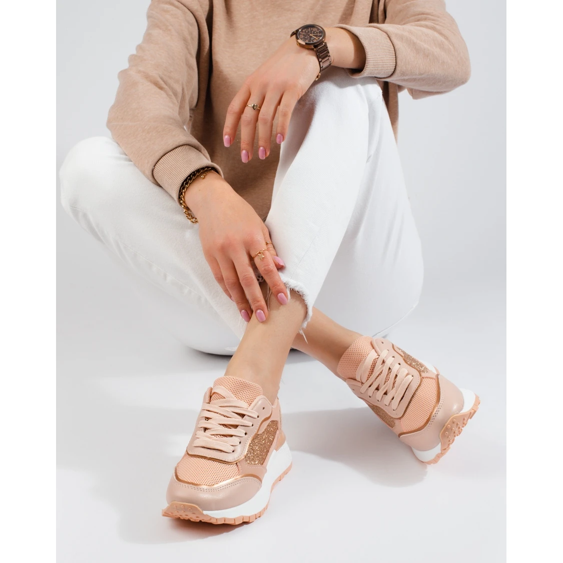 Baskets à Plateforme Shelovet Rose Et Or, Femmes – Image 3