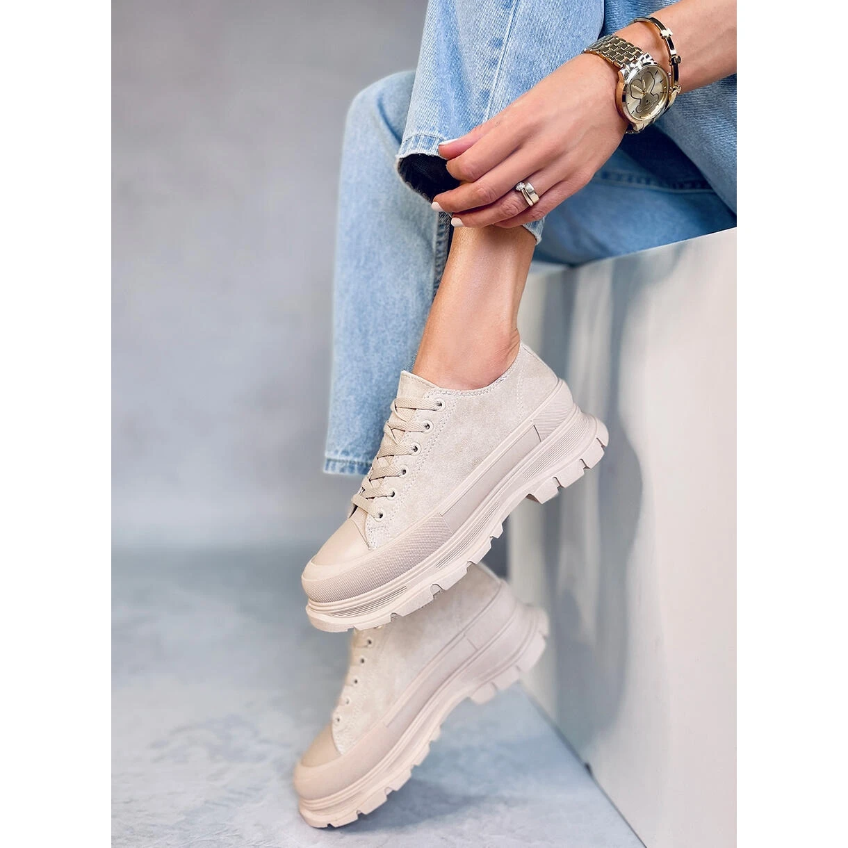 Baskets à Semelle Haute Lily Beige – Image 2