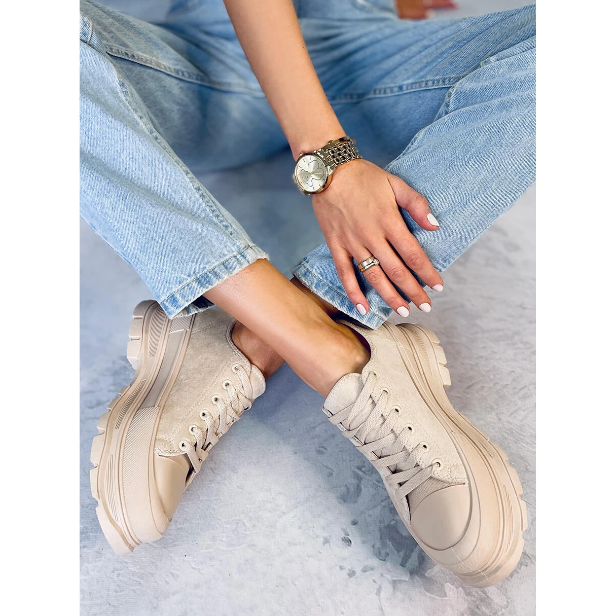 Baskets à Semelle Haute Lily Beige – Image 4