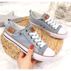 Baskets Basses American Club 28/22 En Denim Clair Brun Bleu