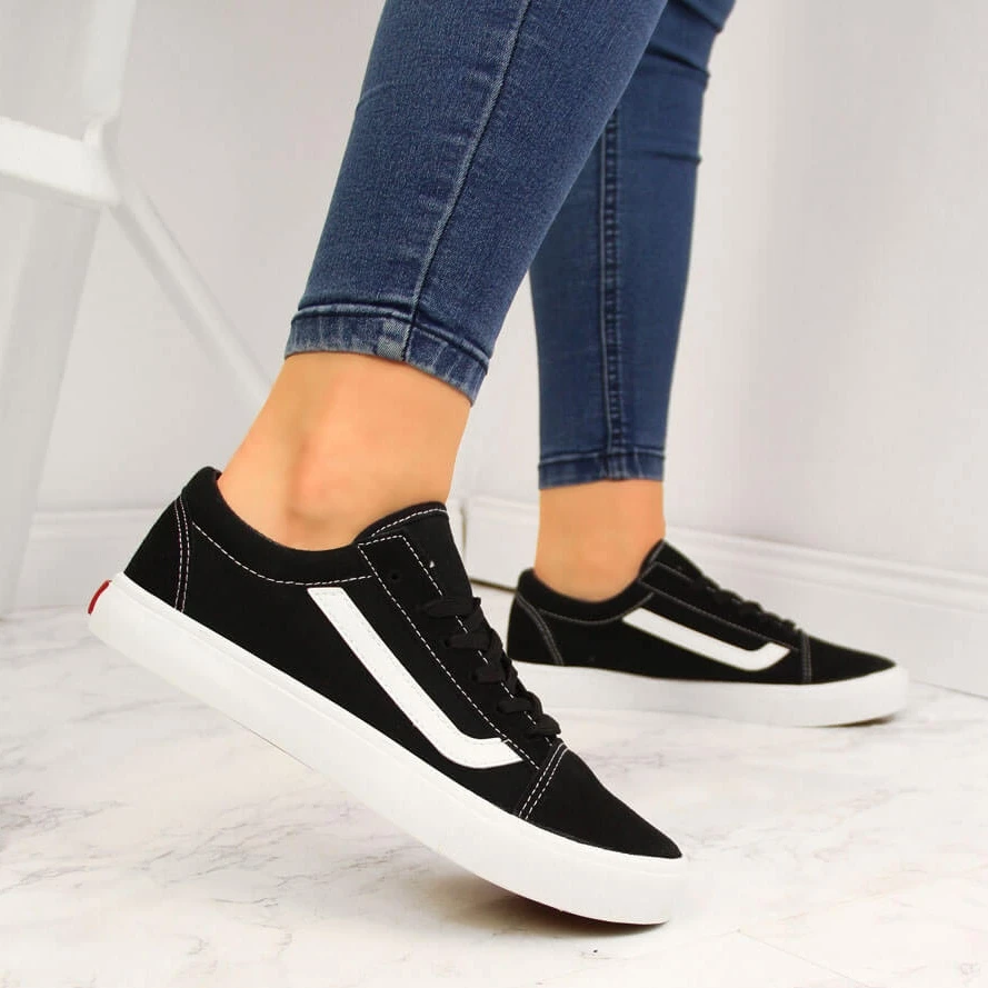 Baskets Basses En Textile Noir Et Blanc Atletico WY18081 – Image 4