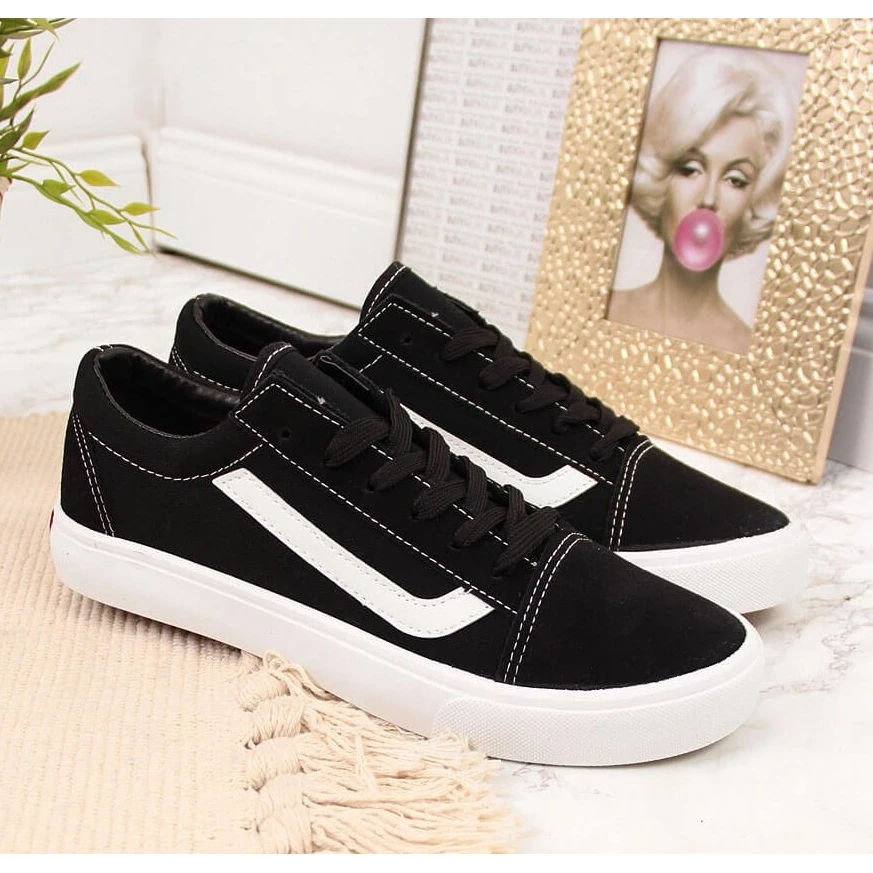 Baskets Basses En Textile Noir Et Blanc Atletico WY18081 – Image 5