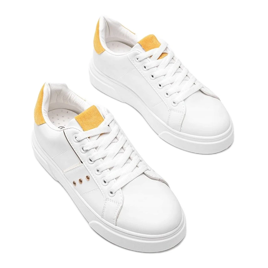 Baskets Blanches Avec Empiècement En éco-suède Ellen Jaune – Image 2