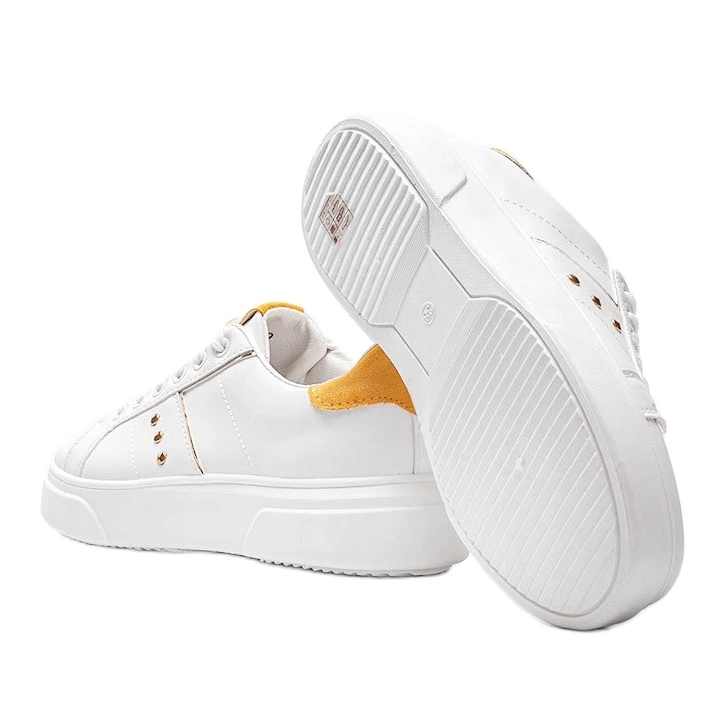 Baskets Blanches Avec Empiècement En éco-suède Ellen Jaune – Image 3