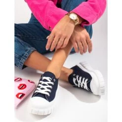 Baskets Bleu Marine Pour Femmes Shelovet à Plateforme