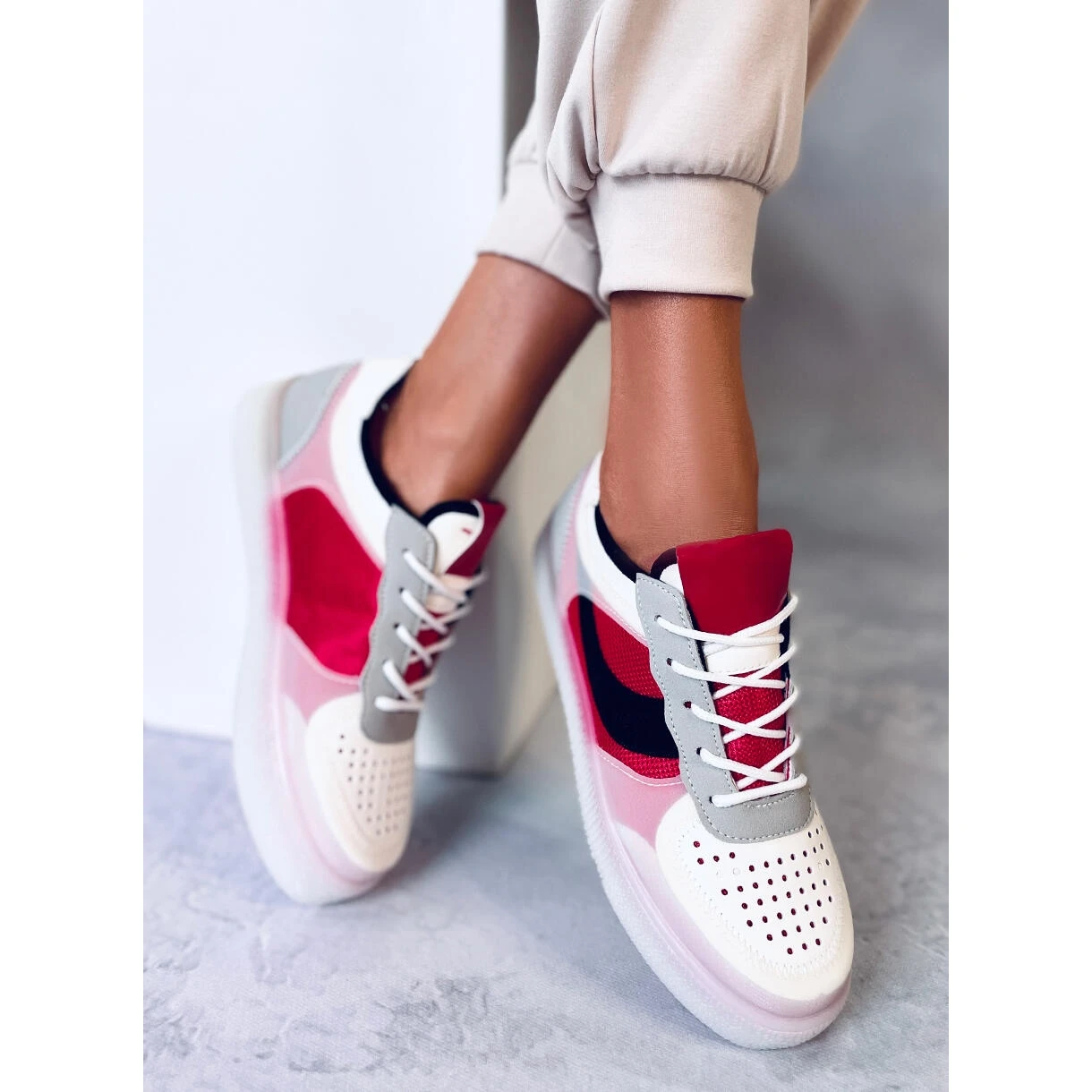 Baskets Creepers Rouges LA51P Rouge Blanche – Image 6