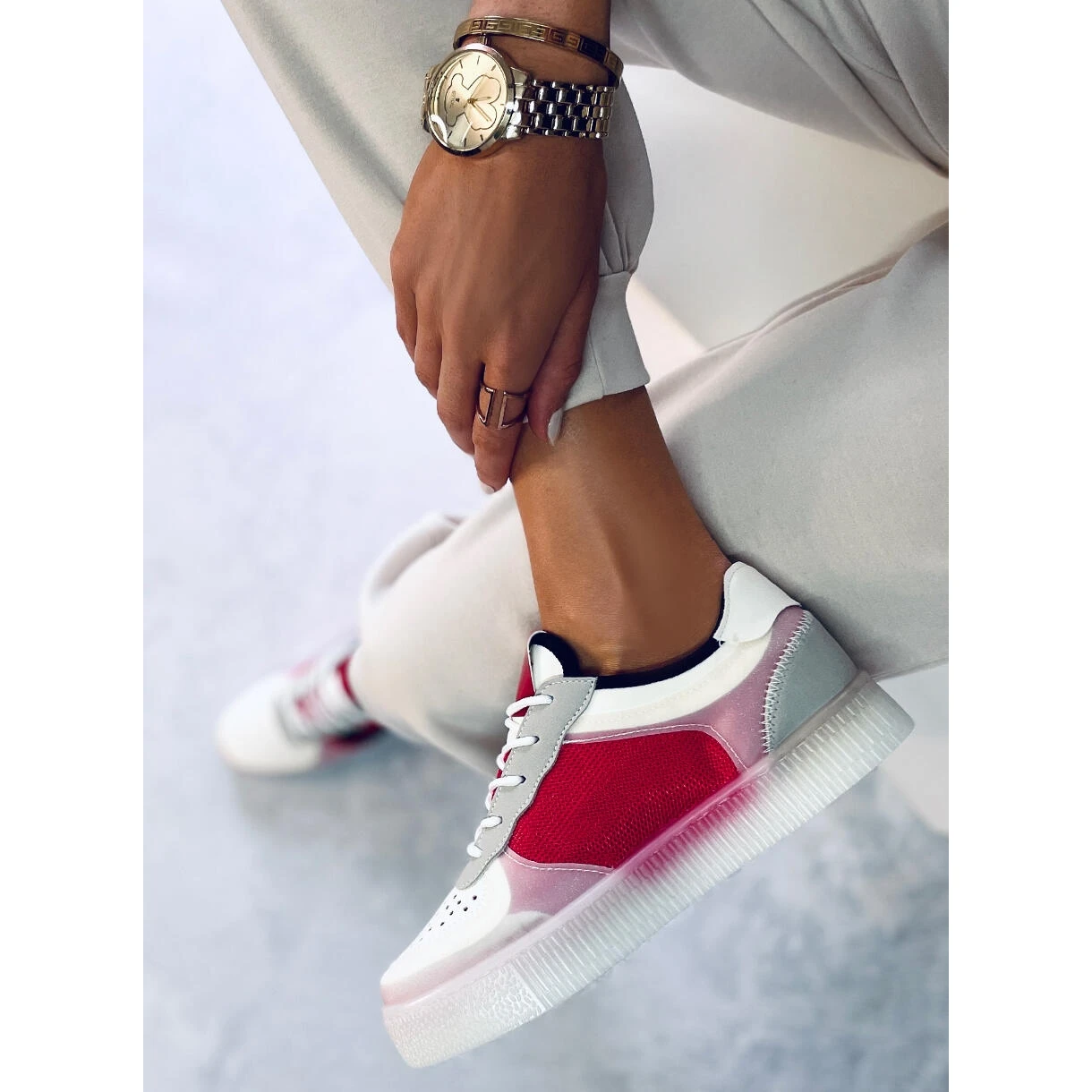 Baskets Creepers Rouges LA51P Rouge Blanche – Image 7