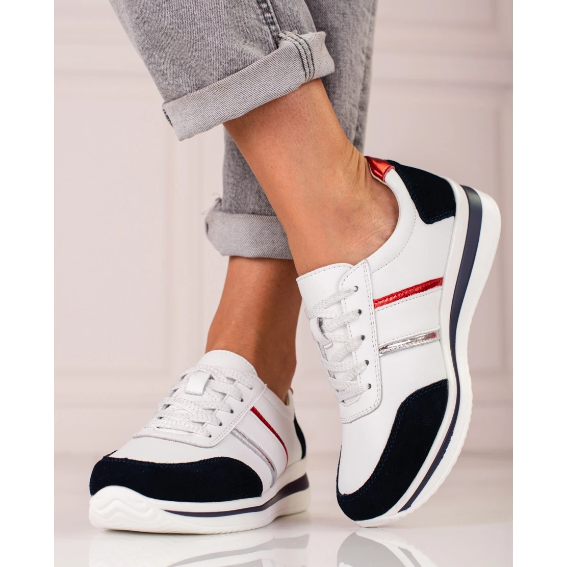 Baskets En Cuir Pour Femmes Sur La Plateforme Shelovet Blanche – Image 2