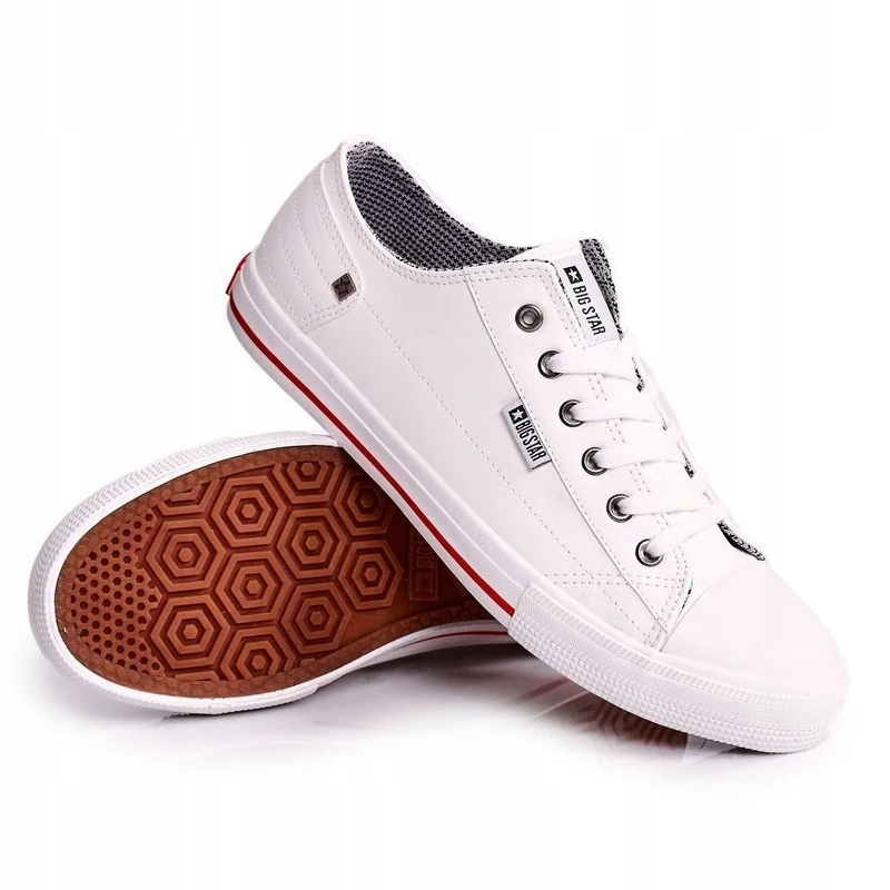 Baskets En Cuir Pour Hommes Big Star DD174260 Blanc Blanche – Image 3