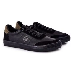 Baskets En Cuir Pour Hommes Big Star II174008 Noir-Vert Le Noir
