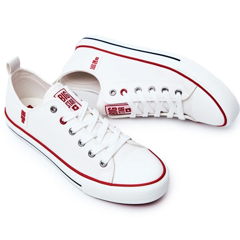 Baskets En Cuir Pour Hommes Big Star JJ174069 Blanc Blanche – Image 3