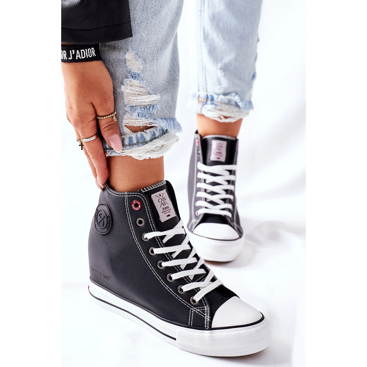 Baskets En Cuir Sur Wedge Cross Jeans II2R4025 Noir Le Noir – Image 3
