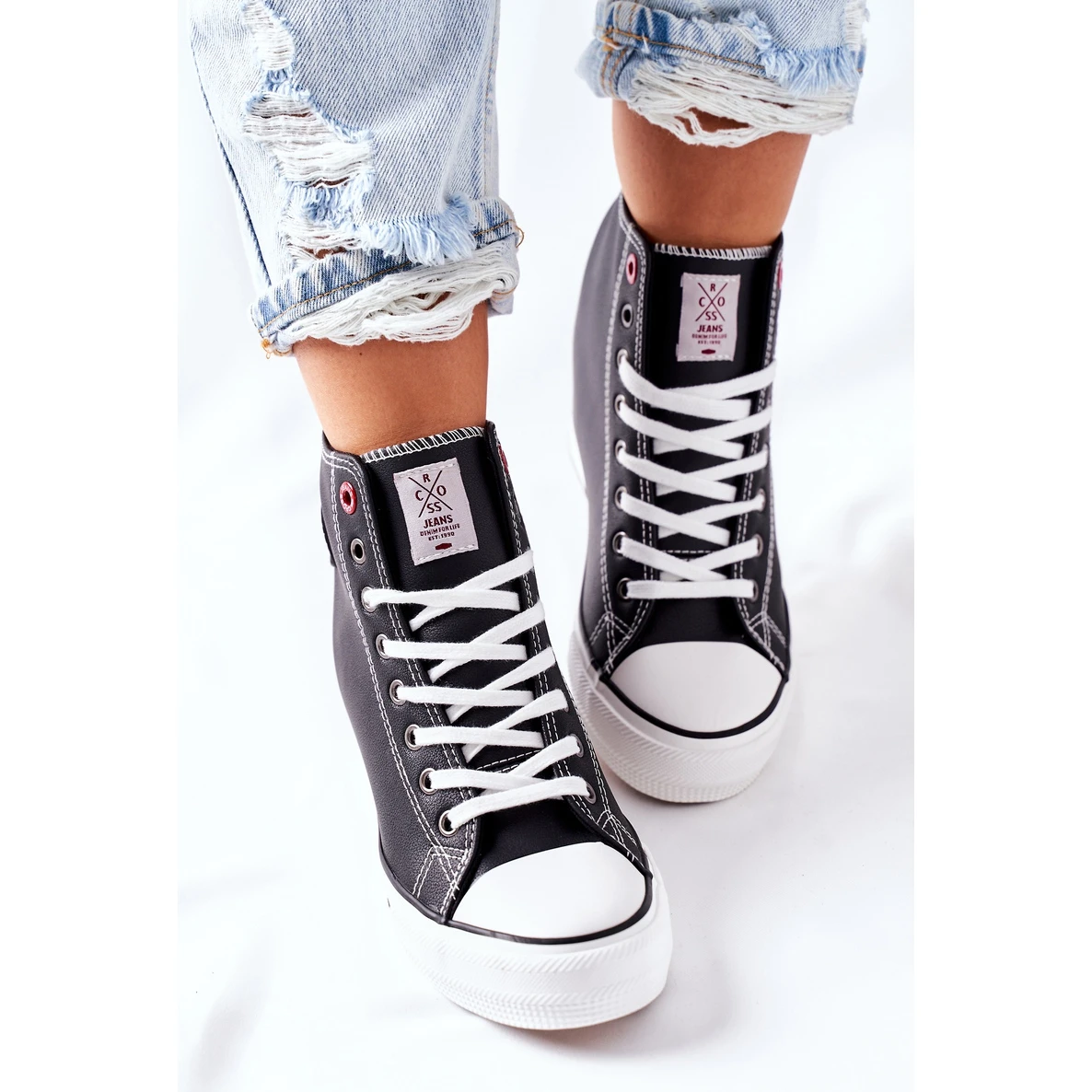 Baskets En Cuir Sur Wedge Cross Jeans II2R4025 Noir Le Noir – Image 7