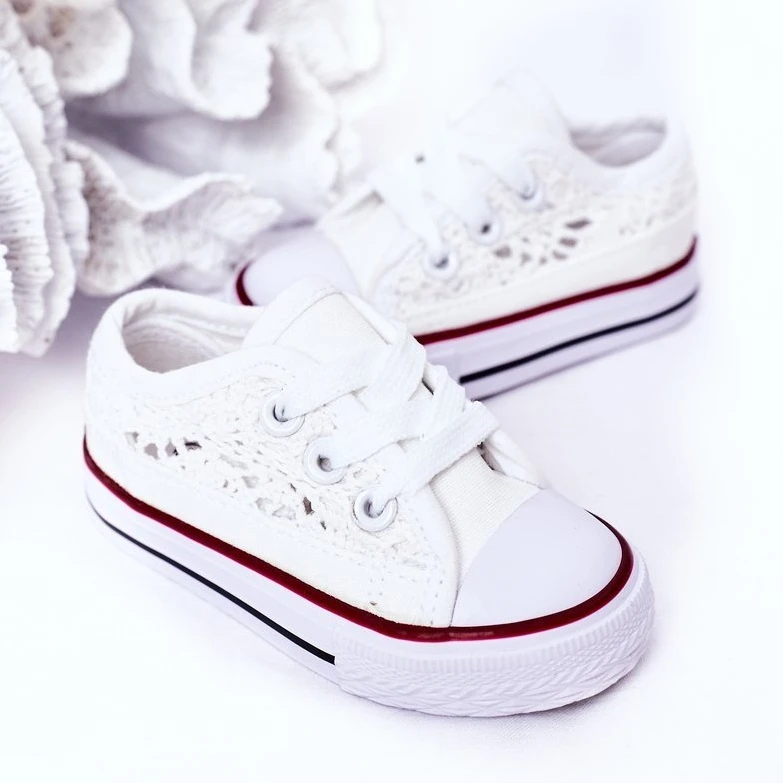 Baskets Enfant Avec Dentelle Blanc Roly-Poly Blanche