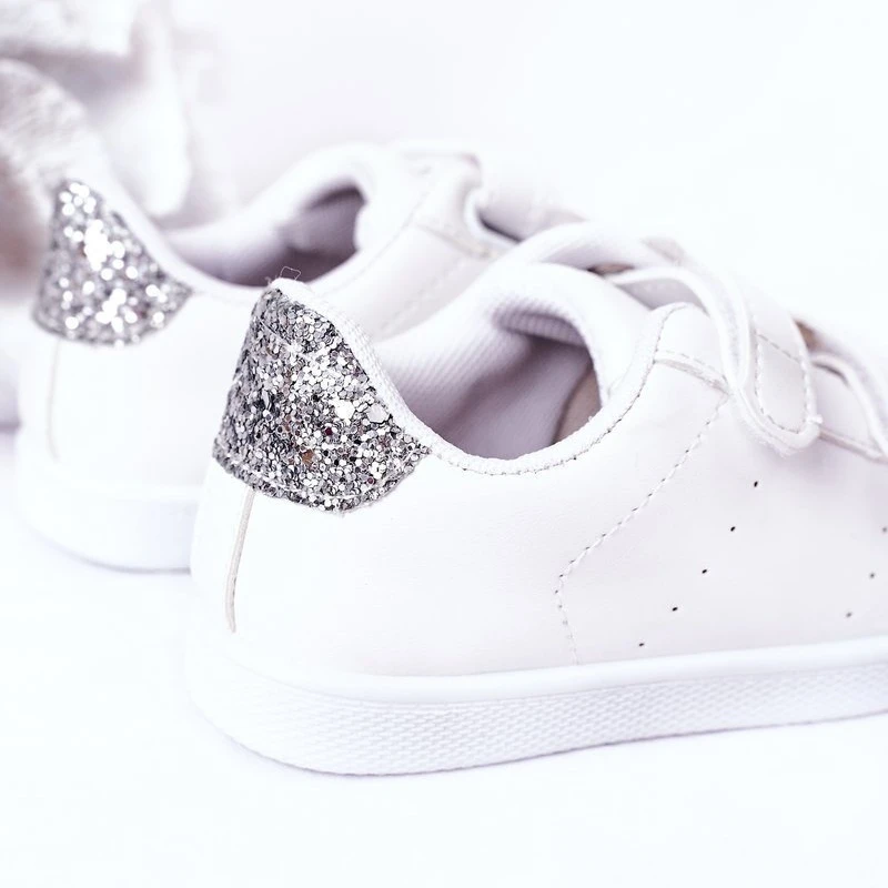 Baskets Enfant Avec Velcro Blanc Et Argent Cute Girl Blanche