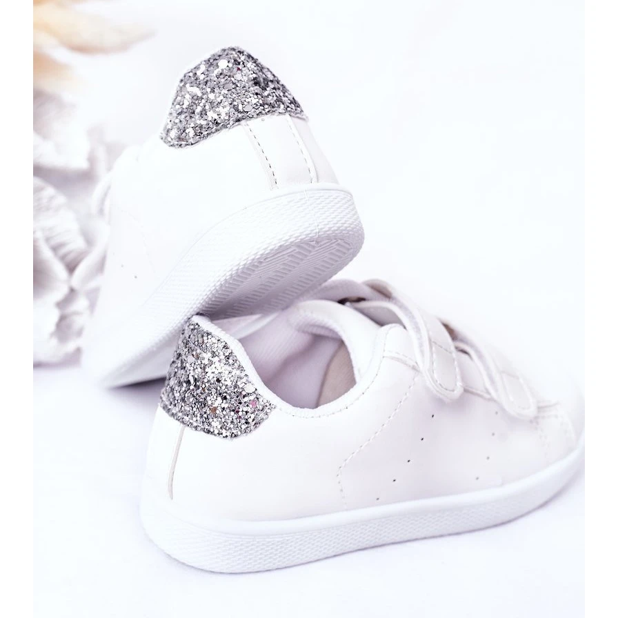 Baskets Enfant Avec Velcro Blanc Et Argent Cute Girl Blanche – Image 2