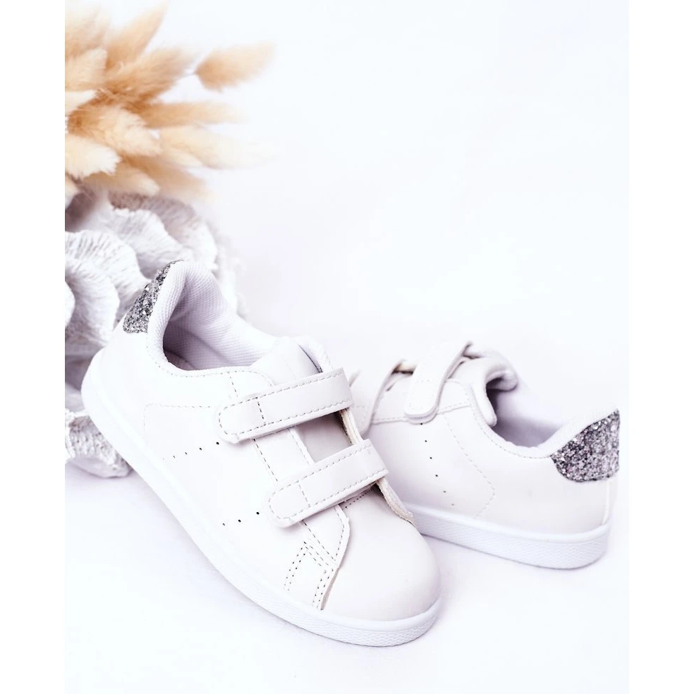 Baskets Enfant Avec Velcro Blanc Et Argent Cute Girl Blanche – Image 4