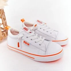 Baskets Enfant Eco-cuir Big Star HH374036 Blanc-Orange Blanche