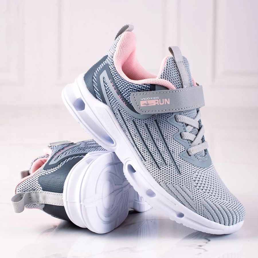 Baskets Fille Vico, Tissu Gris Rose – Image 2